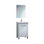 Meuble sous - vasque suspendue avec 2 portes + miroir coloris blanc laqu brillant - 64 x 80 x 45 cm
