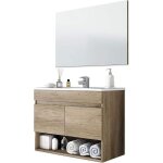 Meuble sous - vasque suspendue avec 2 portes + miroir coloris nordik - 80 cm (longueur) x 64 cm (hauteur) ...