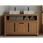 Meuble sous vasque en teck clair - 120 cm - saratok