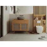 Meuble sous vasque en teck clair et cannage - 90 cm - mansulan Meuble sous vasque en teck clair et cannage - 90 cm - mansulan