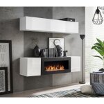 Meubles suspendus avec chemine dcorative collection fly n1. coloris blanc.