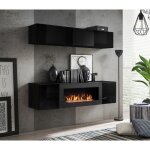 Meubles suspendus avec chemine dcorative collection fly n1. coloris noir. 40 noir