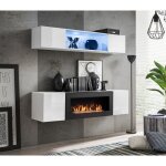 Meubles suspendus avec chemin�e d�corative collection fly n3. coloris blanc. 40 blanc