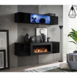 Meubles suspendus avec chemin�e d�corative collection fly n3. coloris noir. 40 noir