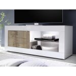 Meuble tv 1 porte collection isora coloris blanc laqué brillant et chêne clair Meuble tv 1 porte collection isora coloris blanc laqué brillant et chêne clair
