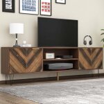 Meuble tv 160 cm style avec 2 compartiments et 2 portes en placage de bois massif banc tv de poign�es ...