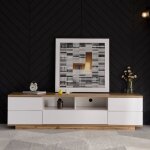 Meuble tv 180 * 38 * 46 cm avec 2 compartiments ouverts et 5 portes bouffet table tv pour salon blanc ... Meuble tv 180 * 38 * 46 cm avec 2 compartiments ouverts et 5 portes bouffet table tv pour salon blanc ...