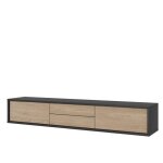 Meuble tv 180cm 2 tiroirs et 2 portes collection maanum. couleur gris et ch�ne clair.
