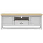 Meuble tv 2 portes 1 tiroir en pin massif blanc / effet ch�ne 158 cm - macha