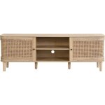 Meuble tv 2 portes couleur ch�ne et cannage 160 cm - bali