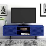 Meuble tv 2 portes 2 niches diamant camden 150cm bleu Meuble tv 2 portes 2 niches diamant camden 150cm bleu