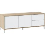 Meuble tv avec 2 portes et 2 tiroirs coloris ch�ne canadien - blanc artic - longueur 47 x hauteur 130 ...