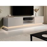 Meuble tv 2 tiroirs et 2 niches avec leds en mdf - beige et effet marbre blanc - devika de pascal morabito ...