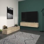 Meuble tv 2 tiroirs  suspendre ou  poser - leviathan - dcor chne - 1385 x 40 x 29 cm - parisot