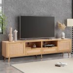 Okwish meuble tv moderne 200×37×49cm - 2 portes - 2 tiroirs - design en rotin plastique - couleur bois ... Okwish meuble tv moderne 200×37×49cm - 2 portes - 2 tiroirs - design en rotin plastique - couleur bois ...
