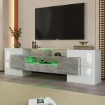 Meuble tv 200 cm lgant lowboard blanc brillant clairage led meuble de salon design moderne surface ...