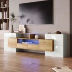 Meuble tv 200cm pour salon banc tv led en bois avec 6 portes 2 tiroirs et 2 étagères ouvertes blanc Meuble tv 200cm pour salon banc tv led en bois avec 6 portes 2 tiroirs et 2 étagères ouvertes blanc