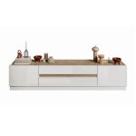 Meuble tv 205cm collection fanzy. coloris blanc laqué et chêne clair idéal dans un salon design Meuble tv 205cm collection fanzy. coloris blanc laqué et chêne clair idéal dans un salon design