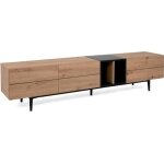 Meuble tv 3 abattants - dcor chne et noir - l 195 x p 37 x h 48 cm - nola