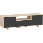 Meuble tv avec 3 portes coloris chne canadien - gris anthracite - hauteur 46 x largeur 150 x profondeur ...