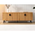Meuble tv avec 4 portes placage chne et acier - naturel clair et noir - sinolo