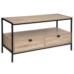 Meuble tv en agglom�r� de couleur beige avec pieds en m�tal noir - longueur 100 x profondeur 40 x hauteur ...