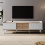 Meuble tv - banc tv 160 cm avec 2 tiroir 2 portes coulissantes rayes - pids en bois massif - dsign ...