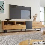 Meuble tv - banc tv 180 cm 2 tiroirs avec placard - pièds en métal - style industriel couleur naturel ... Meuble tv - banc tv 180 cm 2 tiroirs avec placard - pièds en métal - style industriel couleur naturel ...