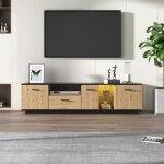 Meuble tv 180 x 37 x 45 cm banc tv - 3 portes 1 tiroir 2 compartiments ouverts - avec led - naturel + ...