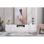 Meuble tv - banc tv 4 portes et tiroir - blanc brillant - bois mdf - design moderne
