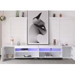 Meuble tv blanc avec �clairage led variable 240 x 39 x 35 cm banc tv armoire avec 4 portes
