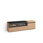 Meuble tv banc t�l� 150x35x45cm pour les tv jusqu� 65 chemin�e �lectrique ch�ne et noir rf2430