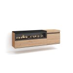 Meuble tv banc t�l� 150x35x45cm pour les tv jusqu� 65 feu �lectrique suspendu mural ch�ne et noir rf2432 ...