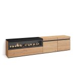 Meuble tv banc t�l� 200x35x45cm pour les tv jusqu� 80 chemin�e �lectrique ch�ne et noir rf2145