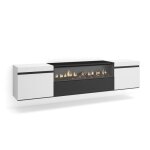 Meuble tv banc t�l� 200x35x45cm pour tv jusqu� 80 feu �lectrique suspendu mural blanc et noir rf2171