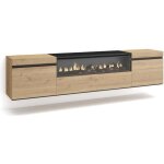 Meuble tv banc t�l� 200x35x45cm pour tv jusqu� 80 feu �lectrique suspendu mural ch�ne et noir rf2153