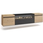 Meuble tv banc tl 200x35x45cm pour tv jusqu 80 feu lectrique suspendu mural chne et noir rf2261