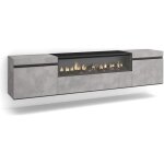 Meuble tv banc t�l� 200x35x45cm pour les tv jusqu� 80 feu �lectrique suspendu mural ciment rf2225