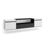 Meuble tv banc t�l� 200x35x45cm pour les tv jusqu� 80 suspendu mural blanc et noir rf2168
