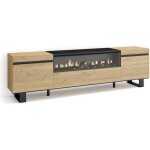 Meuble tv banc tl 200x35x57cm pour tv jusqu 80 feu lectrique design industriel chne et noir rf2152 ...