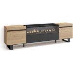 Meuble pour t�l�vision 200x35x57cm pour tv jusqu� 80 avec feu �lectrique design industriel ch�ne et noir ...