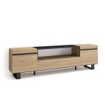 Meuble tv banc télé 200x35x57cm pour les tv jusquà 80 design industriel chêne et noir rf2149 Meuble tv banc télé 200x35x57cm pour les tv jusquà 80 design industriel chêne et noir rf2149