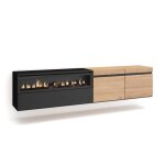 Meuble tv banc tl 200x35x45cm pour tv jusqu 80 feu lectrique led suspendu mural couleur chne et ...