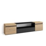 Meuble tv banc t�l� grand espace de rangement 200x35x45cm pour les tv jusqu� 80 ch�ne et noir rf2256