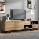 Meuble tv bas 173 x 38 x 48 cm - redom - contemporain pour tv jusqu 70 pouces 2 portes + 2 tiroirs + ...