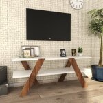 Meuble tv - basic - blanc / noyer - 120 x 33 x 45 cm