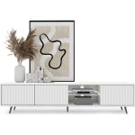 Meuble tv - bello - 175 cm blanc façades à lamelles et pieds noirs Meuble tv - bello - 175 cm blanc façades à lamelles et pieds noirs