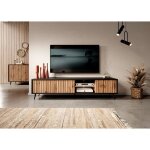Meuble tv - selsey - bello - 175 cm - led int�gr� - noir / ch�ne