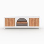 Meuble tv en pl�tre blanc cass� et bois dacacia 145 cm - fira - rendez - vous d�co