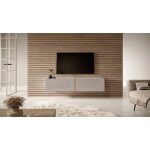 Meuble tv - selsey - bisira - 140 cm - beige - gris mat - 2 �tag�res